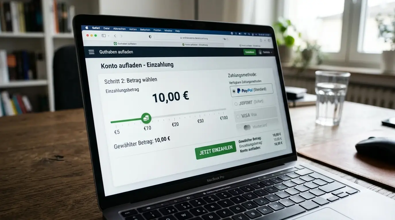 Kassenbereich eines Anbieters mit eingeblendetem 10-Euro-Schieberegler und PayPal-Logo