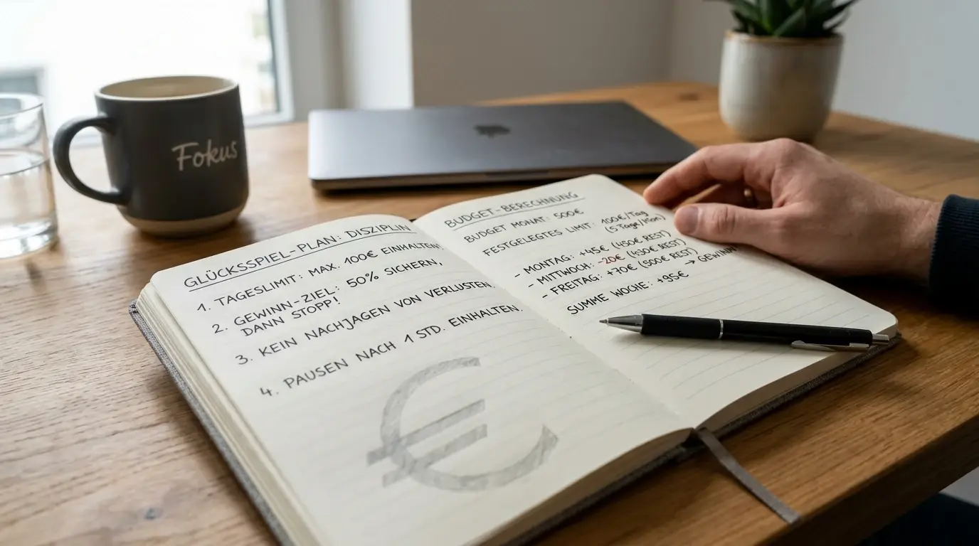 Notizblock mit Budget-Berechnungen und Spielplan