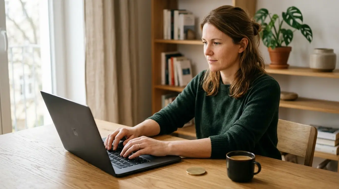 Person am Laptop startet eine Krypto-Auszahlung ohne Ausweis