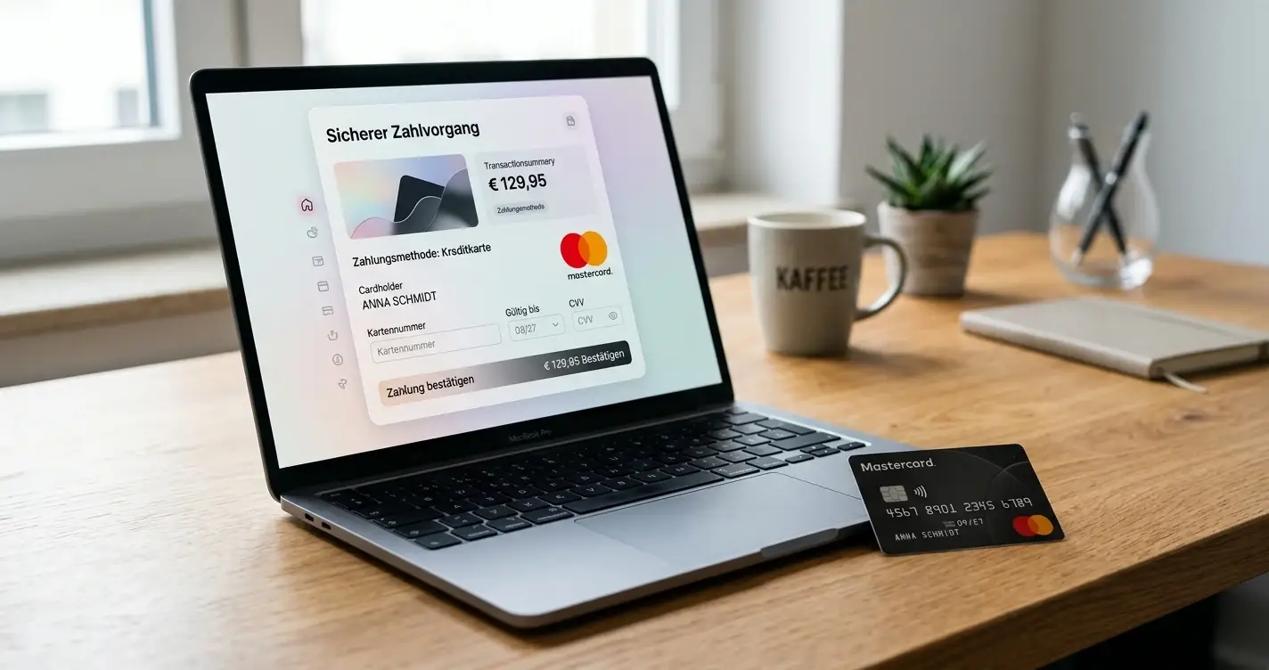 Mastercard-Kreditkarte neben Laptop für Casino-Einzahlungen