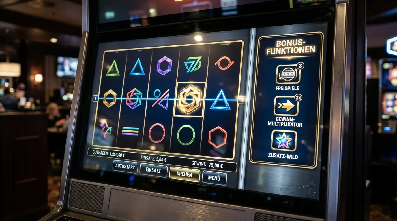 Neutrale Spielautomatenwalzen mit markierten Bonusfunktionen