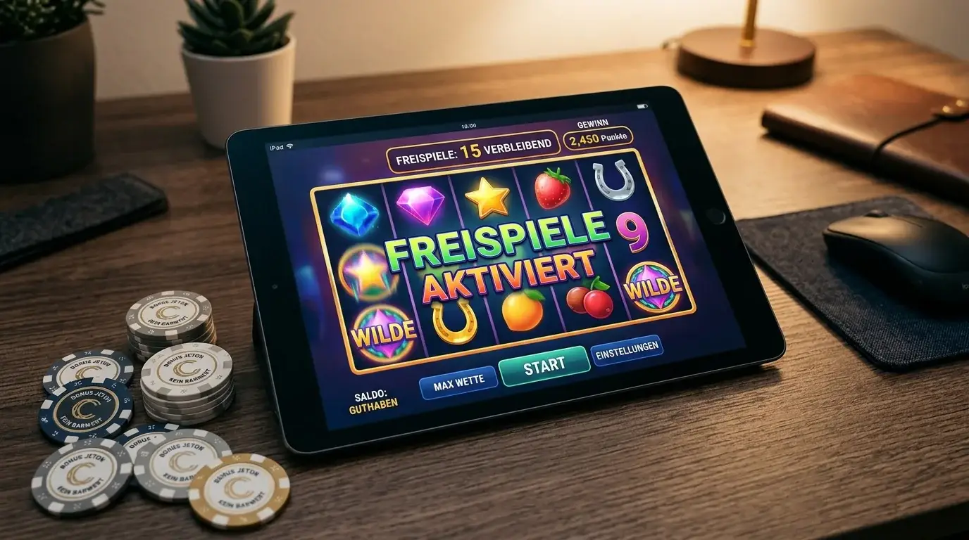 Freispiele-Symbol und Bonus-Chips auf Casino-Interface