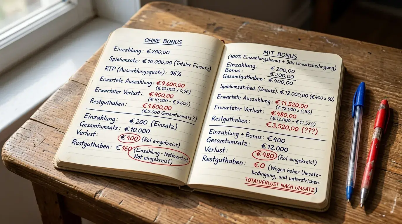 Zwei Szenarien-Rechnungen nebeneinander: mit Bonus und ohne Bonus