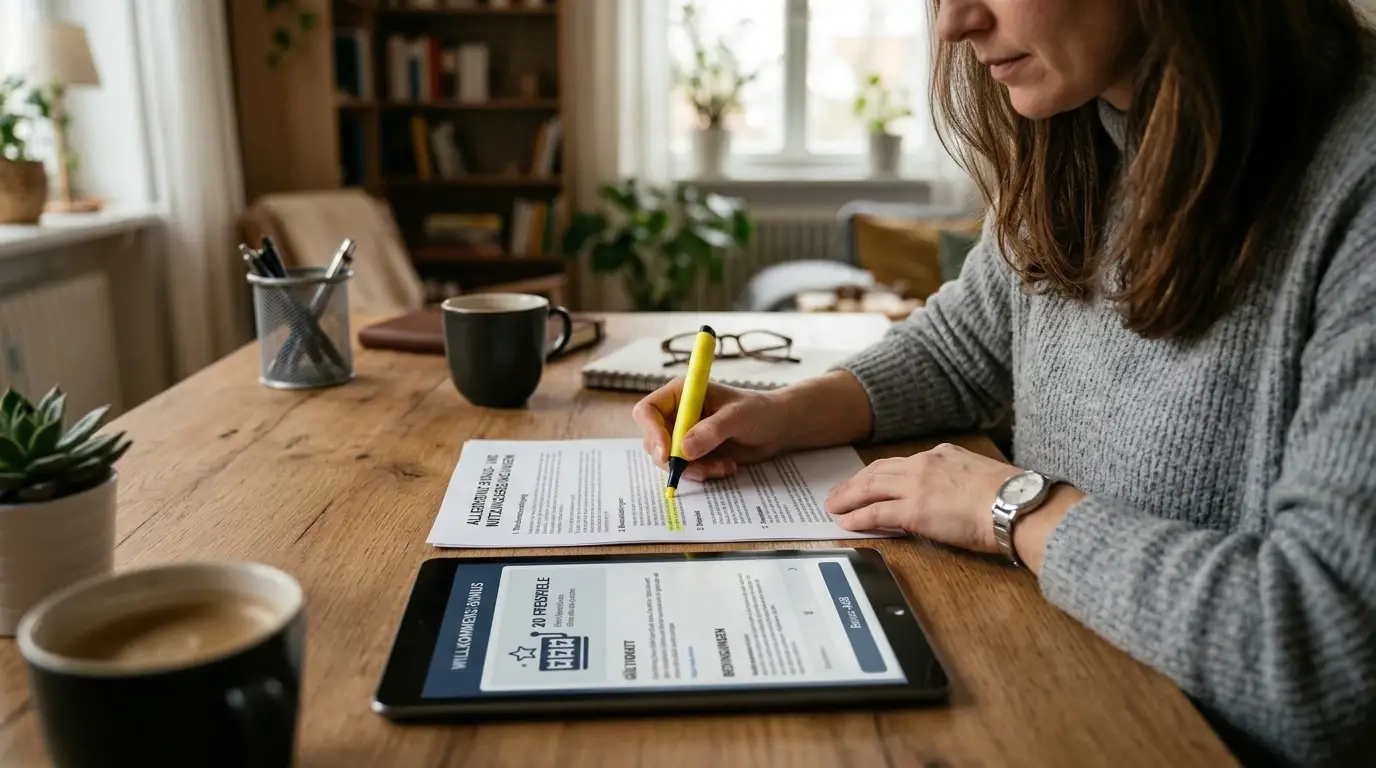 Neutrales Bonusdokument mit generischem Freispiele-Symbol auf einem Tablet
