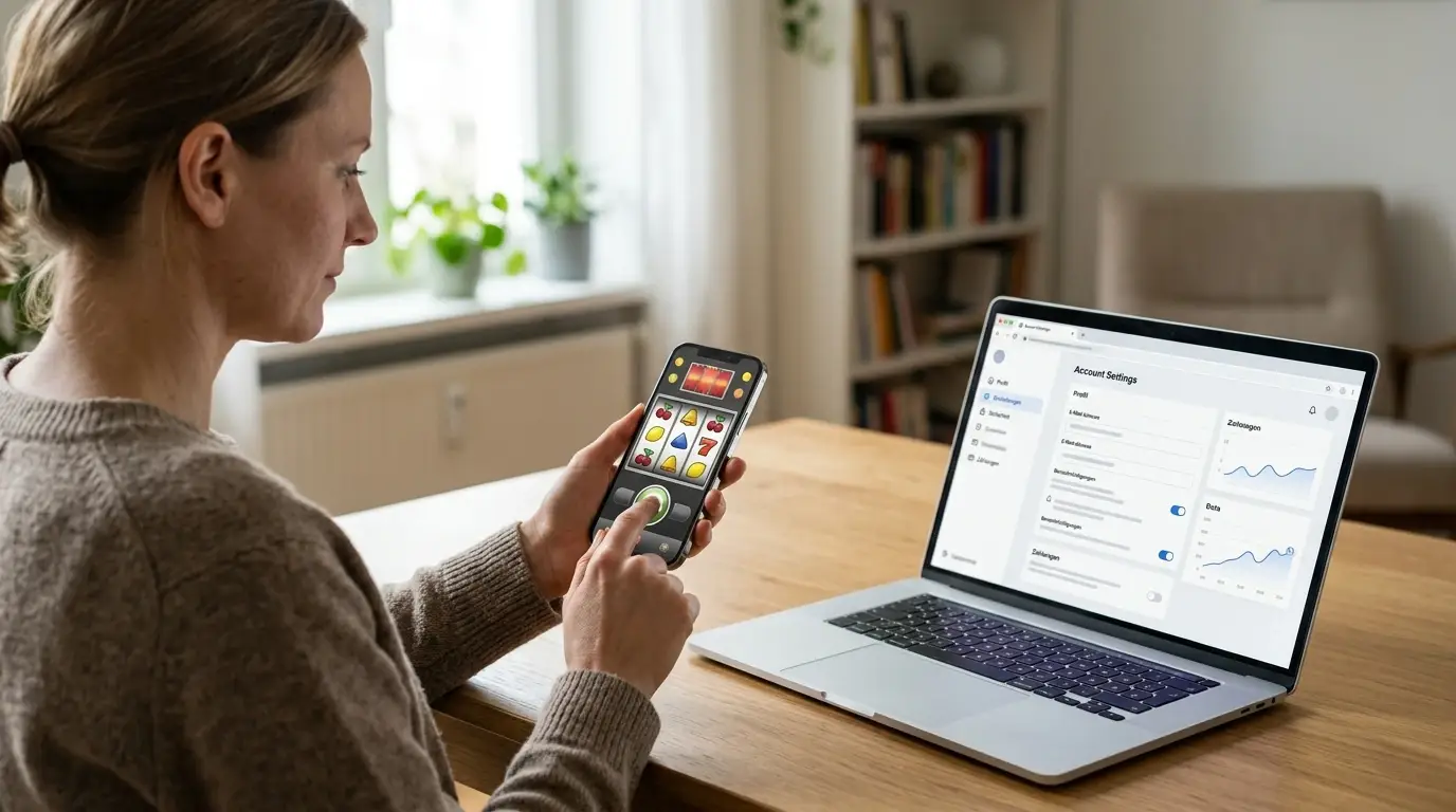 Erwachsener nutzt eine neutrale Demo auf dem Smartphone neben einem Laptop-Konto