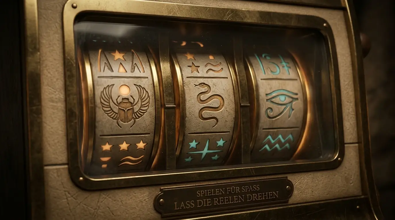 Ägyptisch thematisierte Walzen eines Spielautomaten ohne erkennbares Logo — Darstellung hochvolatiler Mechanik