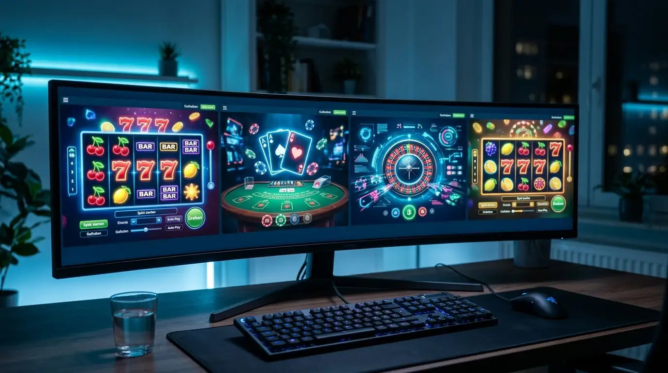 Übersicht mehrerer ausländischer Online-Casinos im direkten Vergleich auf einem Bildschirm