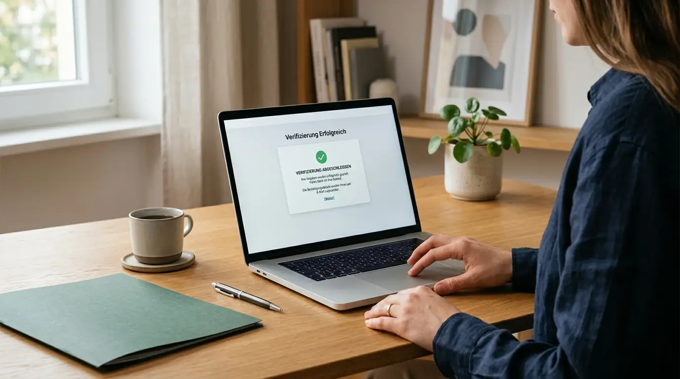 Person prüft eine neutrale Zahlungsmitteilung am Laptop