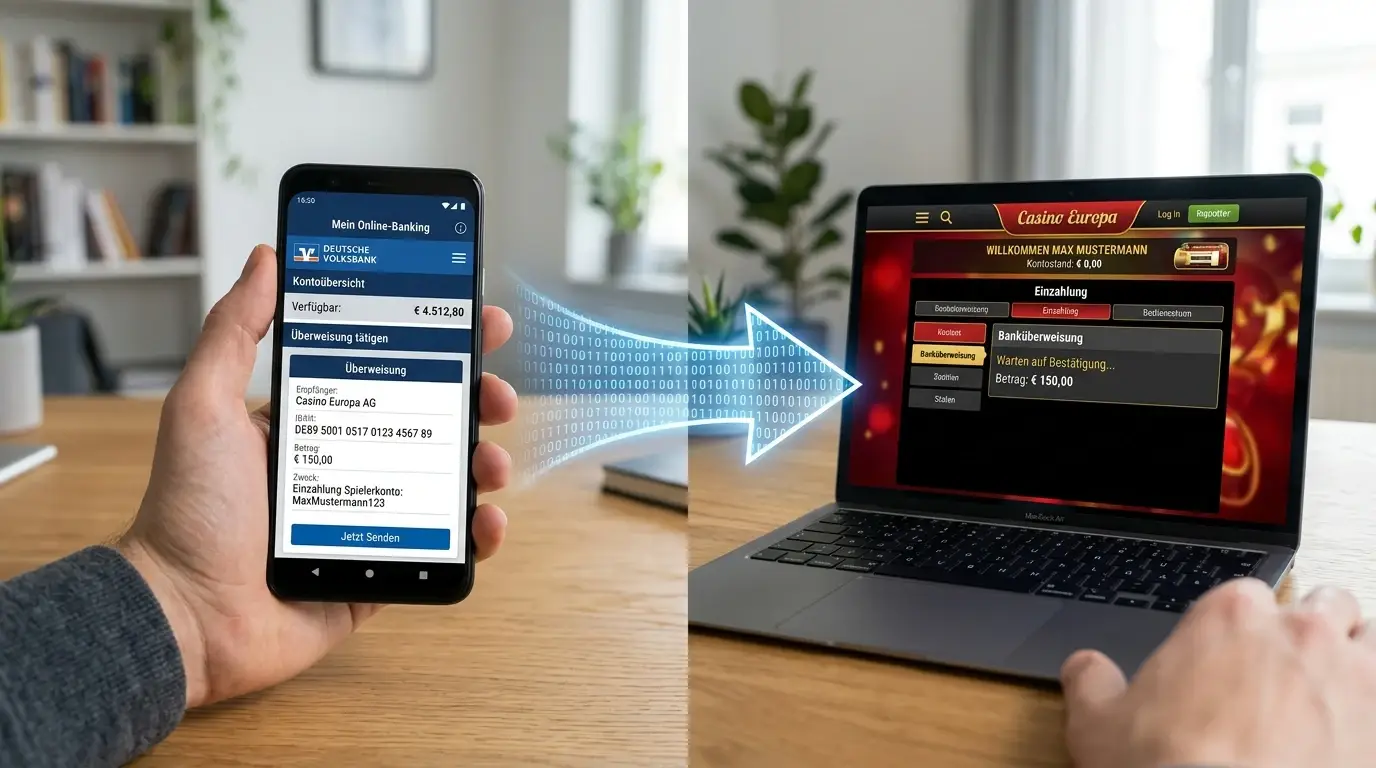 Darstellung des Zahlungsprozesses zwischen Smartphone und Casino