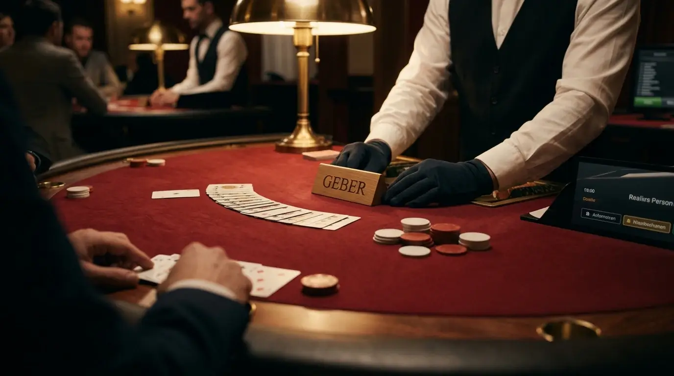 Kartentisch mit Dealer-Position für Casino Hold'em und 3 Card Poker gegen das Haus