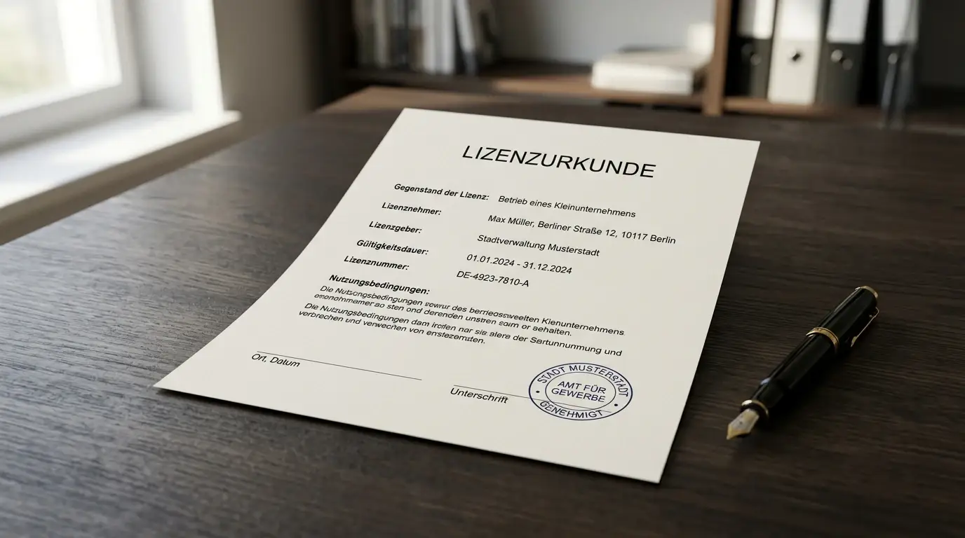 Neutrales Lizenzdokument auf einem Schreibtisch symbolisiert die Curacao-Lizenz ohne deutschen Rechtsschutz