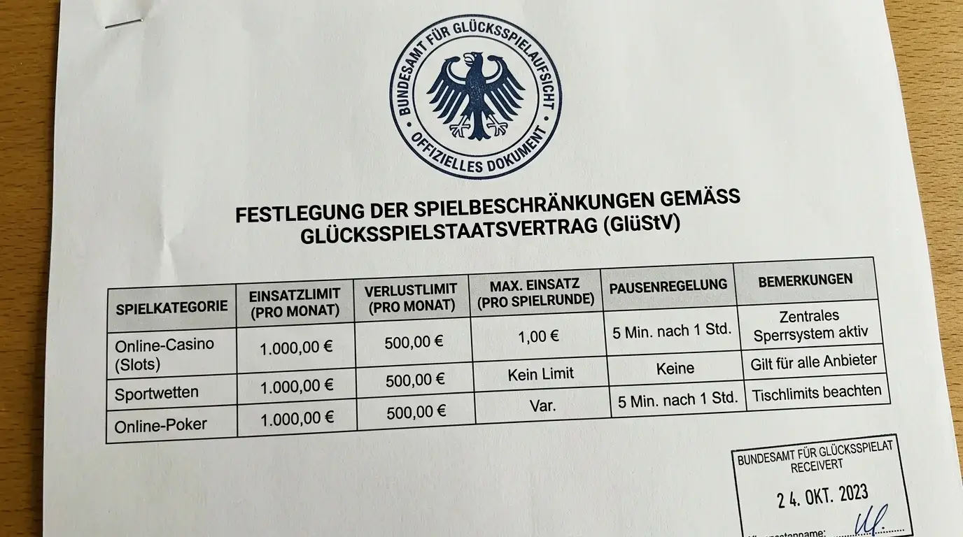 Gestempeltes Dokument mit Limits-Tabelle ohne Markennamen