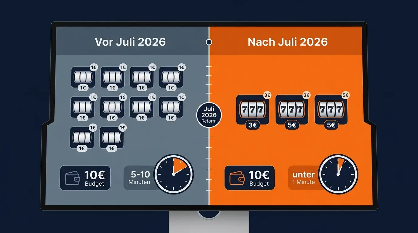 Auswirkung der Juli-2026-Reform auf Spielzeit bei 10 Euro Budget