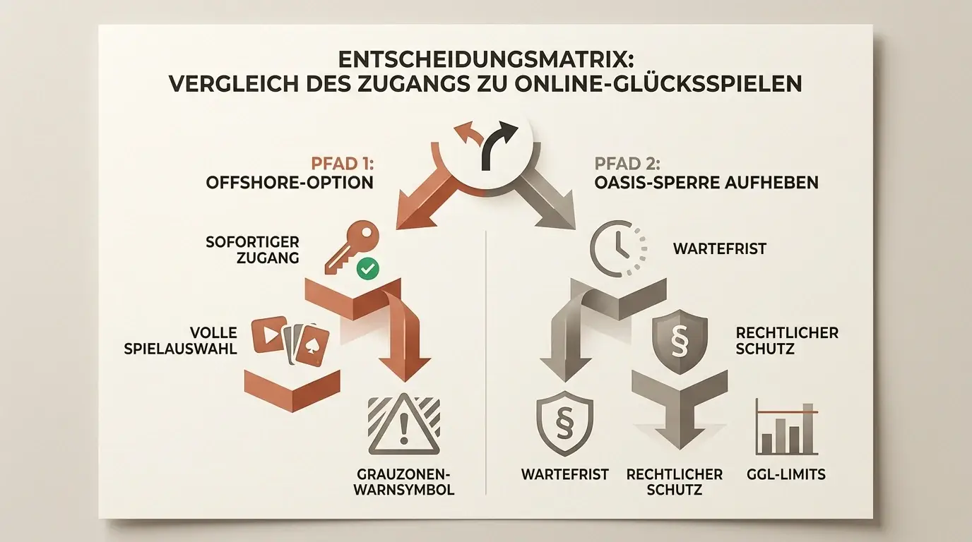 Entscheidungsmatrix Offshore-Umgehung vs OASIS-Sperraufhebung nach Spielerprofil