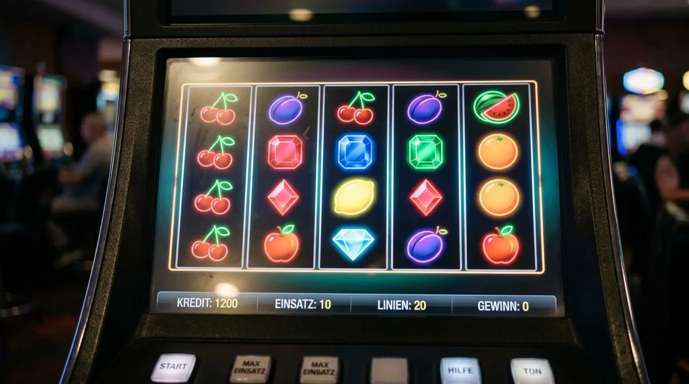 Generische Walzen eines Spielautomaten ohne Markenzeichen auf einem Bildschirm