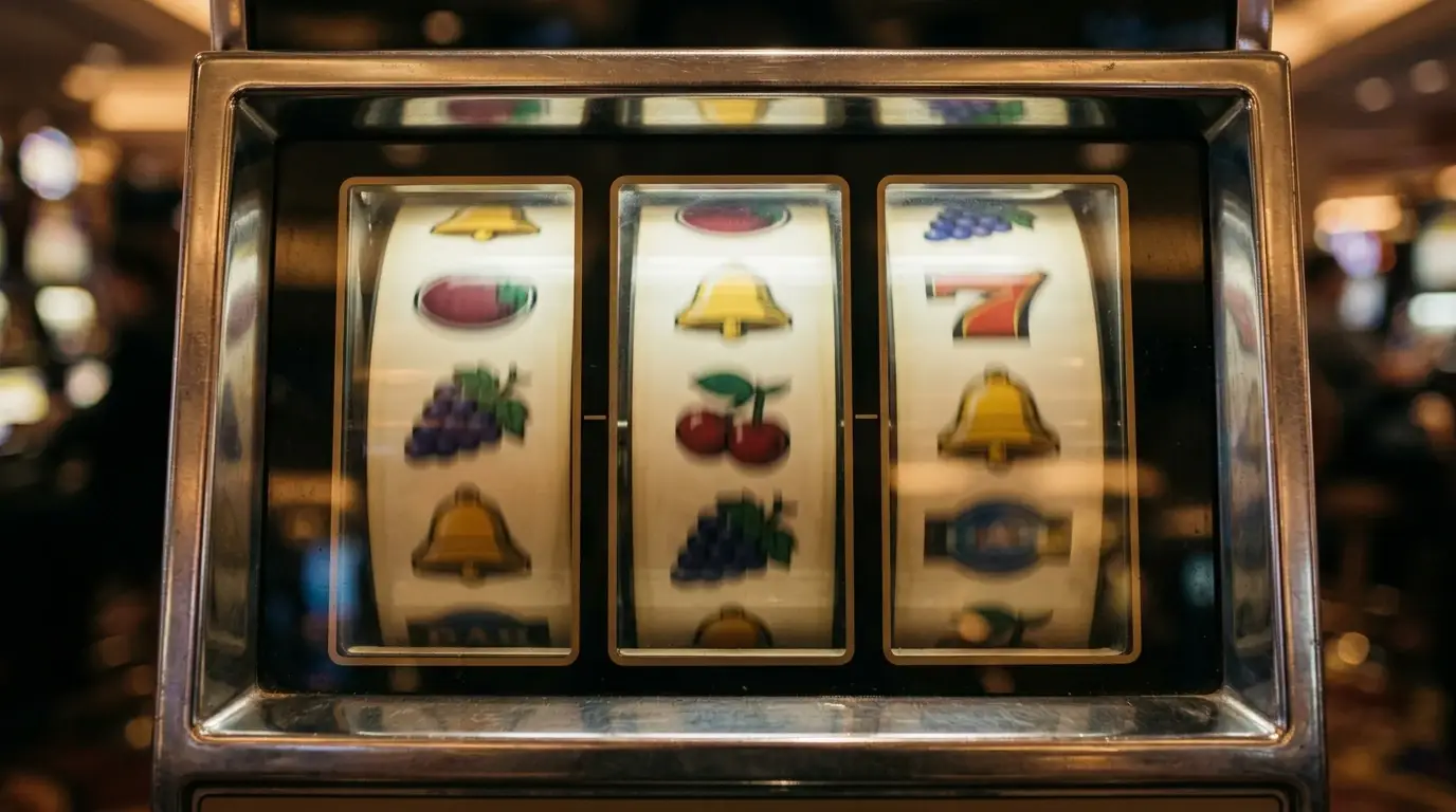Nahaufnahme generischer Spielautomaten-Walzen mit neutralen Symbolen