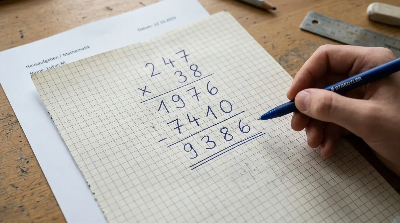 Handschriftliche Umrechnung von Freispielwert in Spielvolumen auf kariertem Papier