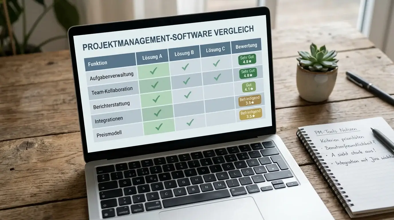 Vergleichstabelle auf Laptop-Bildschirm mit Bewertungssymbolen und Bonusdetails