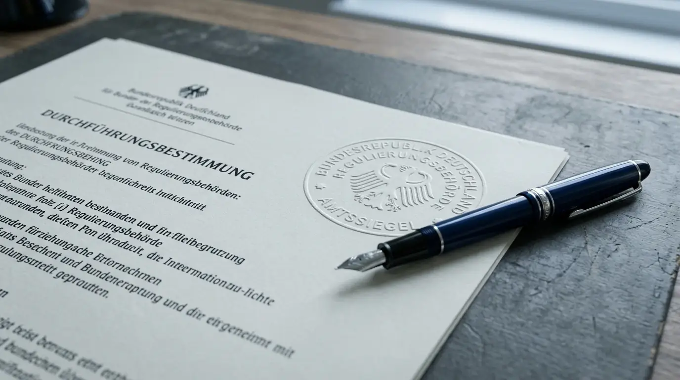 Amtliches deutsches Dokument mit Stempel als Sinnbild der GGL-Lizenz