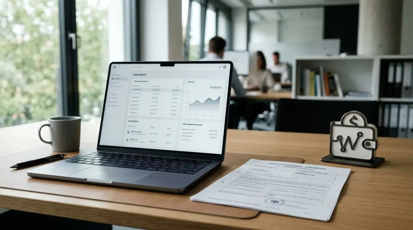 Neutrales deutsches Erlaubnisdokument neben einer Krypto-Wallet