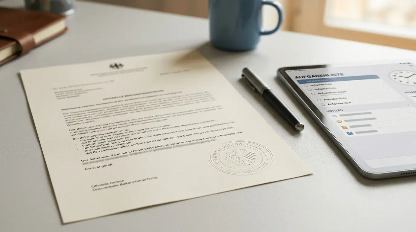 Offizielles Dokument mit Stempel als Symbol für GGL-Lizenzvergabe