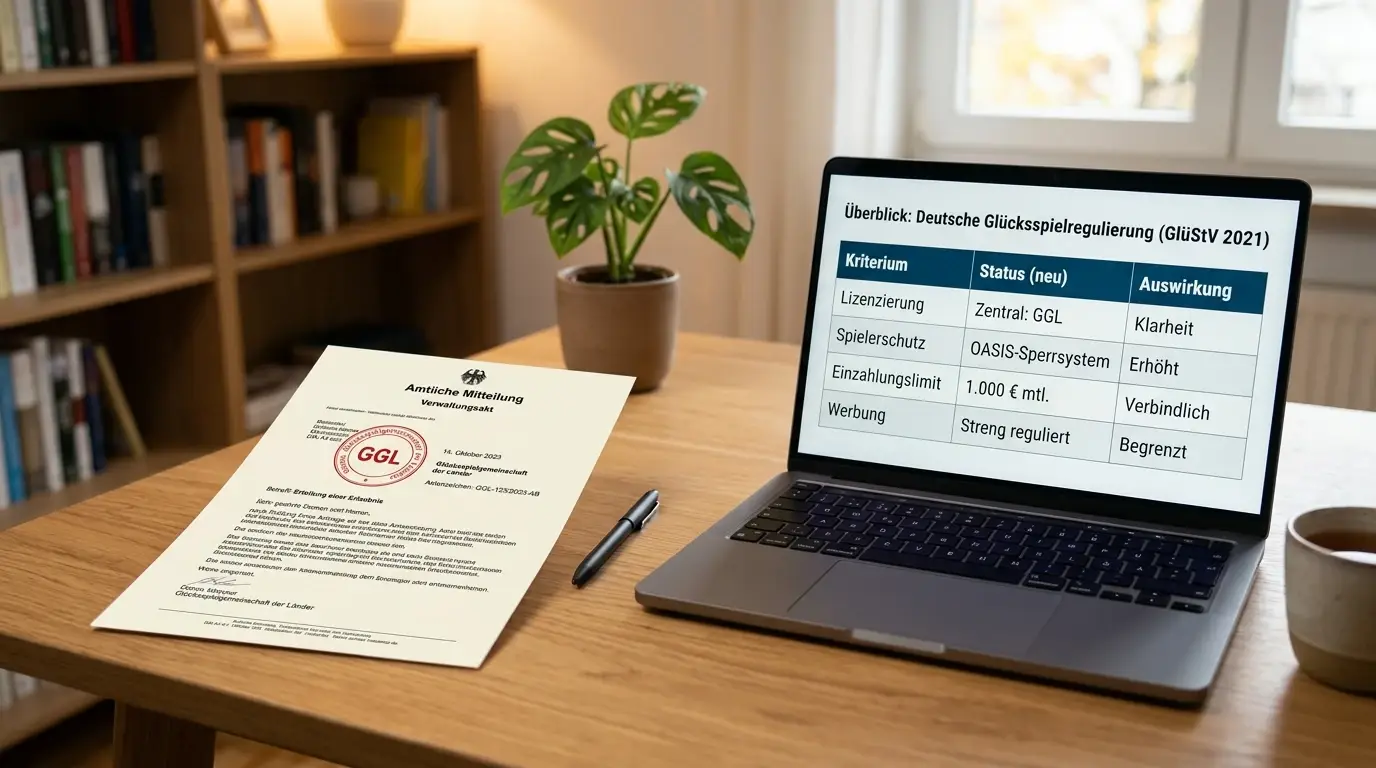 Offizielles Dokument mit GGL-Stempel und Laptop mit Vergleichstabelle