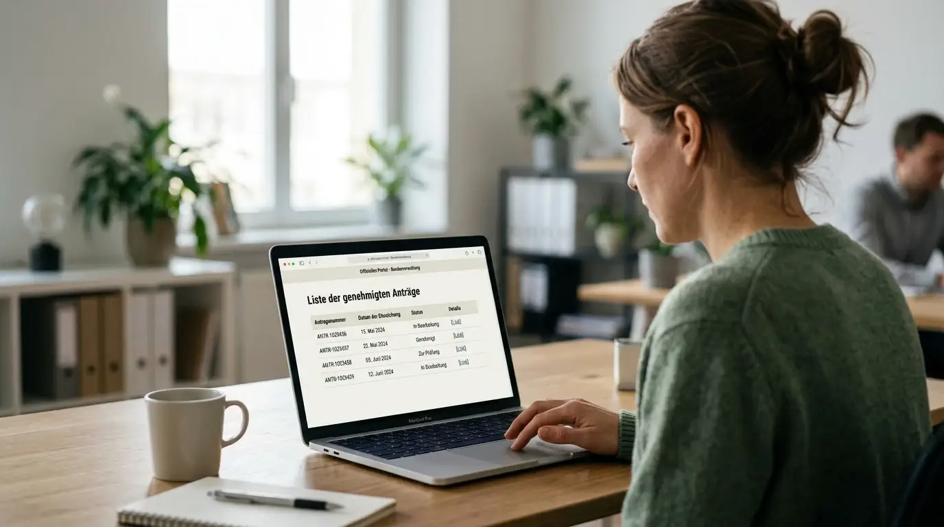Person überprüft Website auf Laptop mit offizieller Whitelist-Seite der GGL
