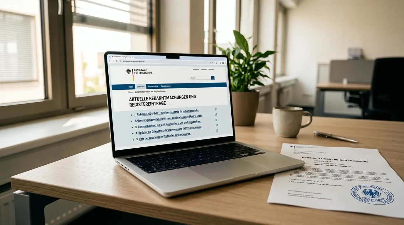 Laptop mit GGL-Whitelist und offiziellen Lizenzdokumenten auf Schreibtisch