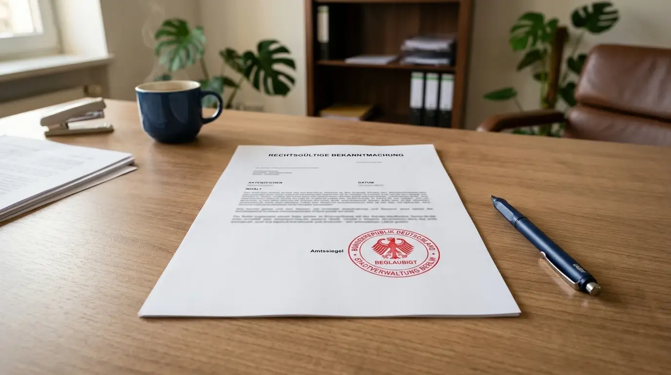 Gesetzestext zum Glücksspielstaatsvertrag mit offiziellem Stempel auf einem Schreibtisch