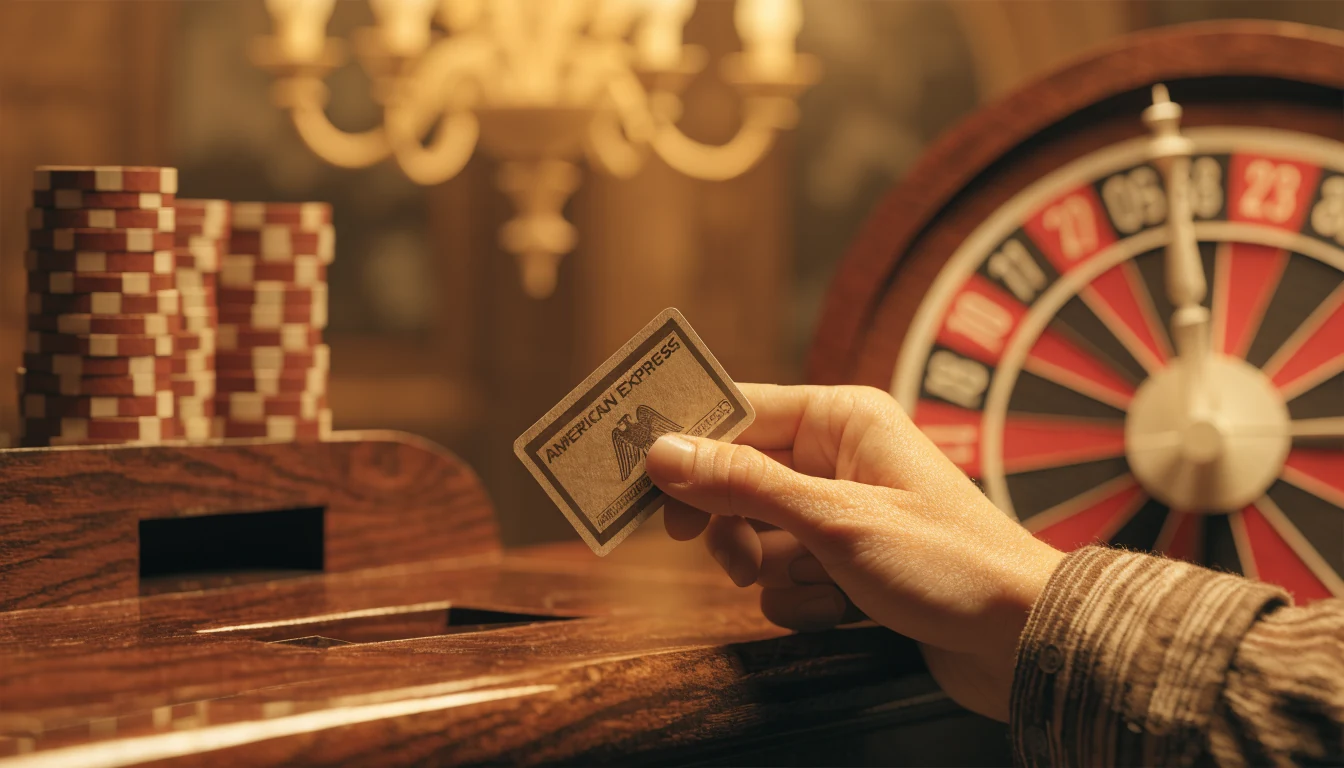 Hand mit American-Express-Karte über der Casino-Kasse