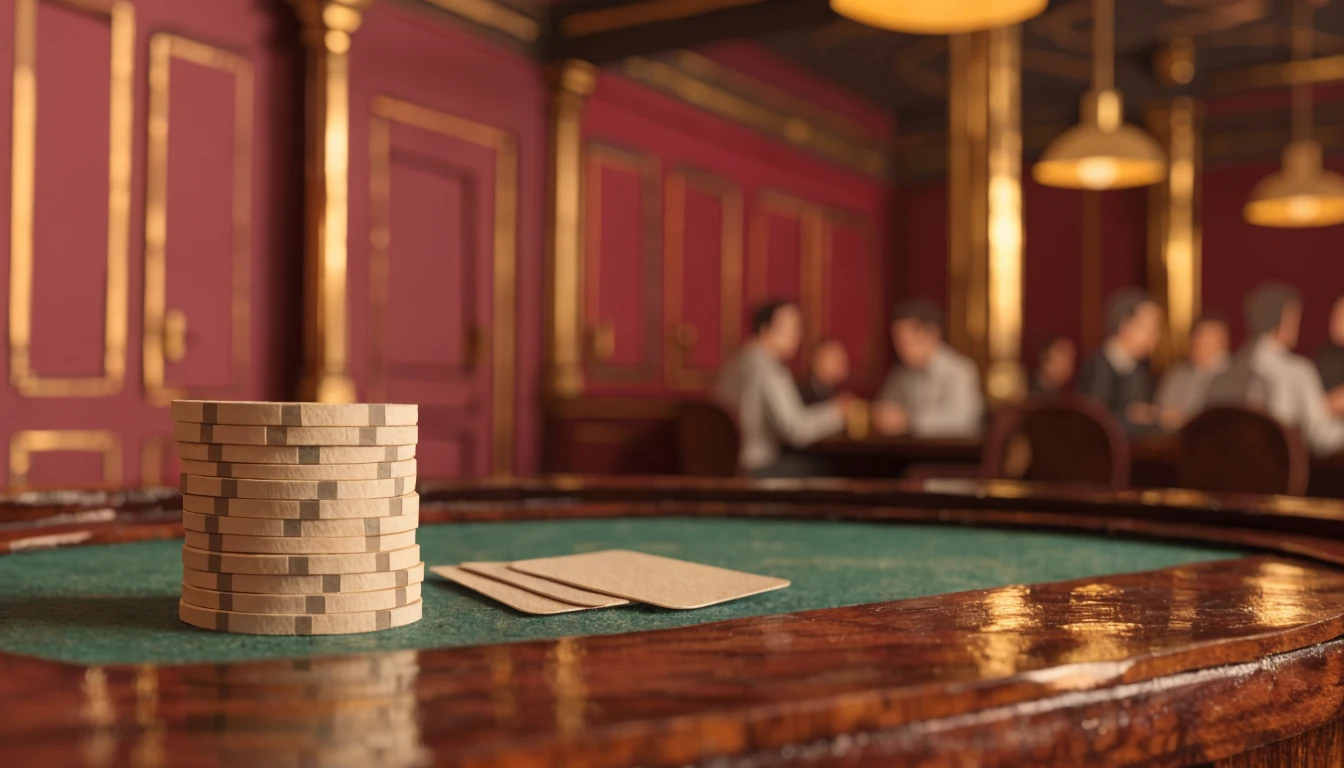 Casino-Tisch mit Chips und Karten in warmer Atmosphäre