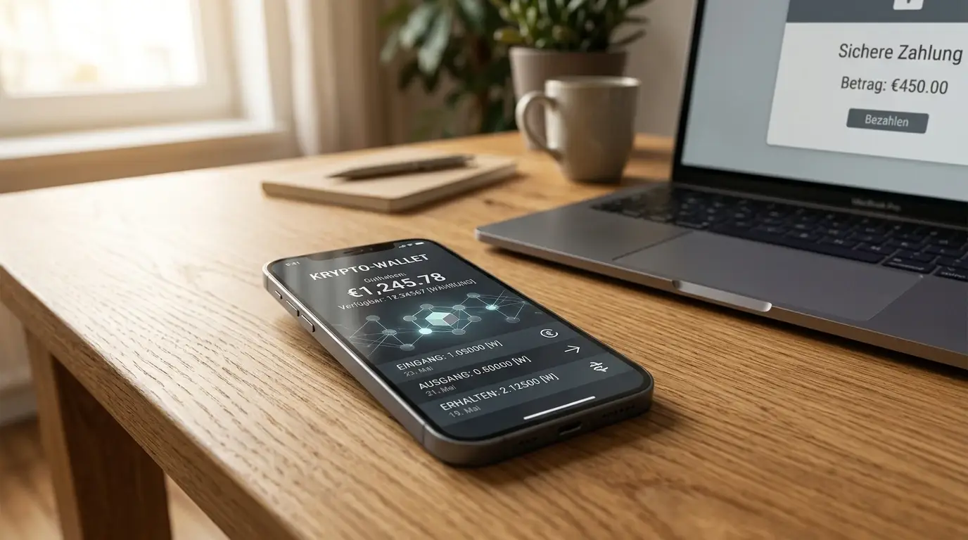 Smartphone mit Kryptowährungs-Wallet und Casino-App