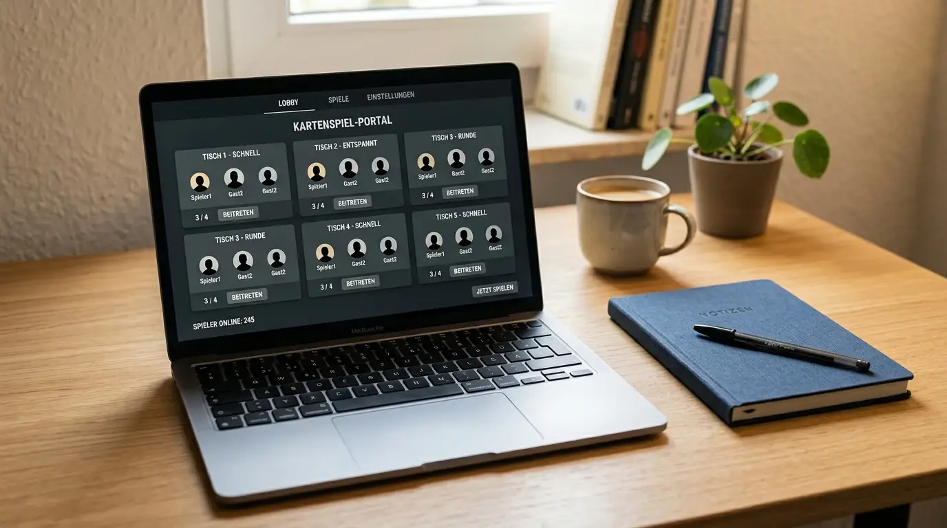 Laptop mit geöffneter Poker-Lobby zum Vergleich legaler Anbieter in Deutschland