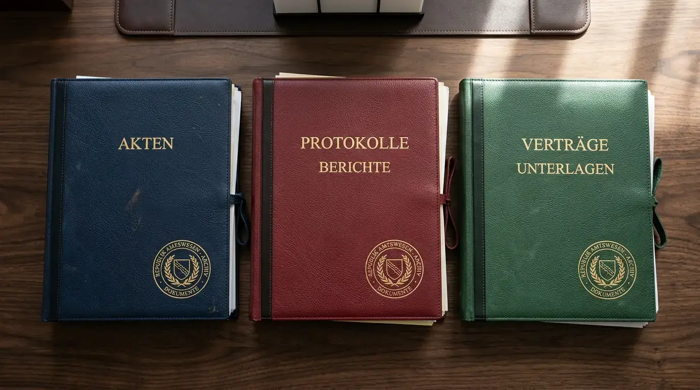Drei Dokumente nebeneinander mit unterschiedlichen offiziellen Siegeln