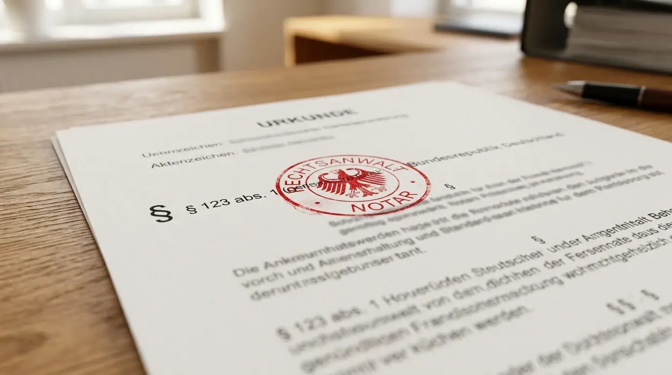 Gestempelte offizielle Dokumente mit Paragraphenzeichen und deutscher Flagge