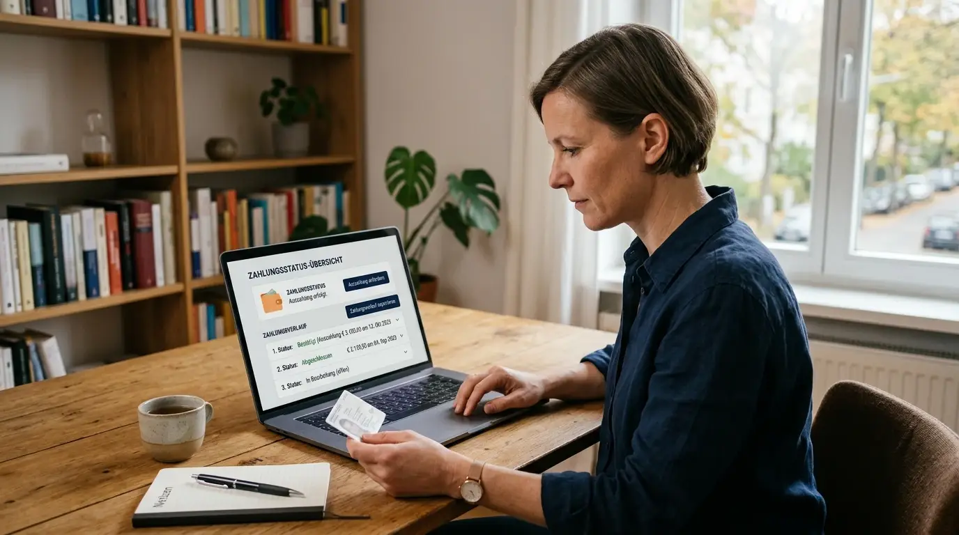 Auszahlungsprüfung mit Dokumenten und Wallet-Status