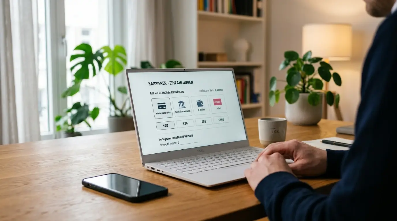 Neutrale Übersicht einer Casino-Kasse mit Wallet-Optionen