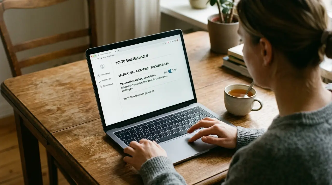 Person setzt am Laptop ein persönliches Einzahlungslimit im Spielerkonto