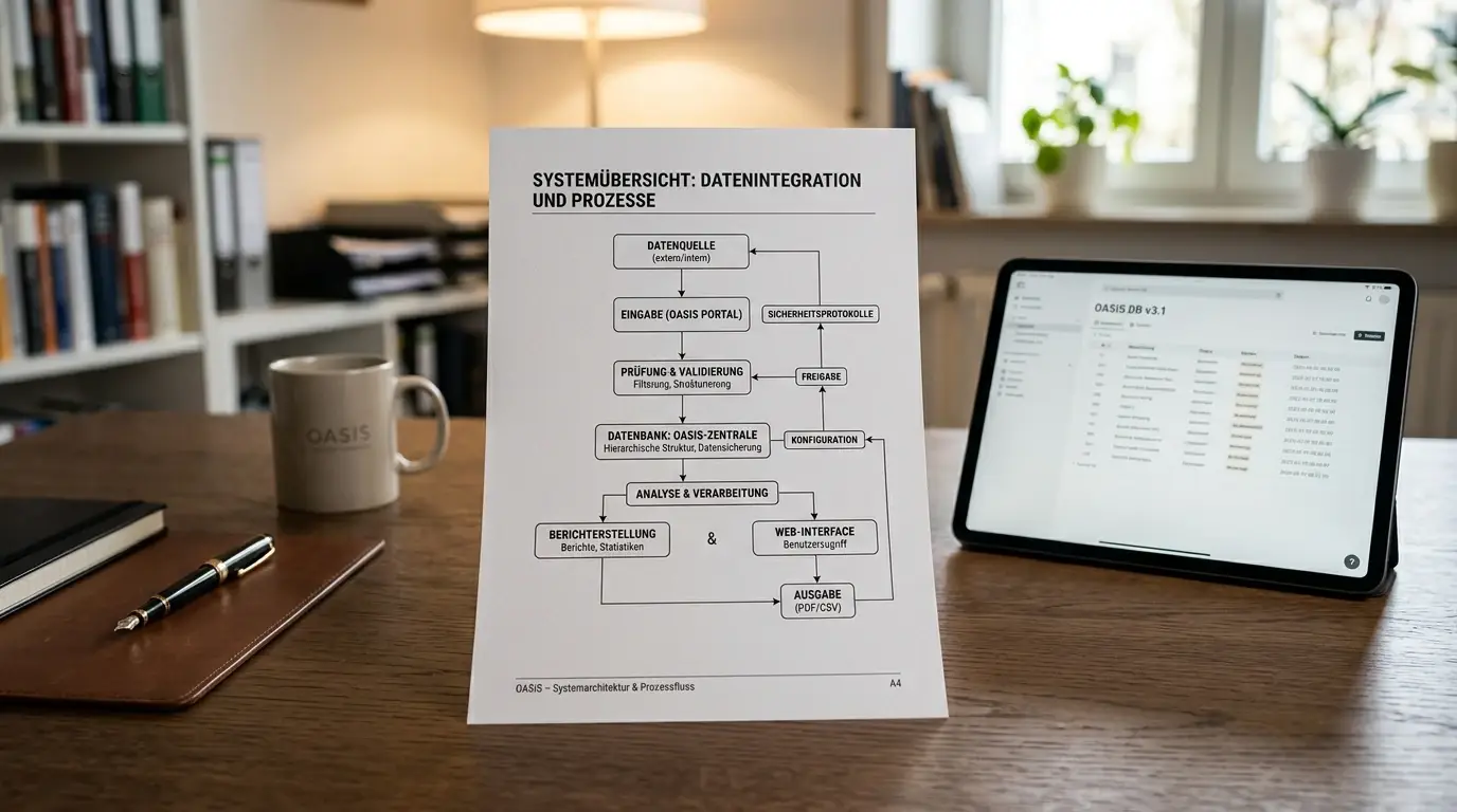 Grafisches Dokument mit OASIS-Sperrsystem und Datenbankstruktur