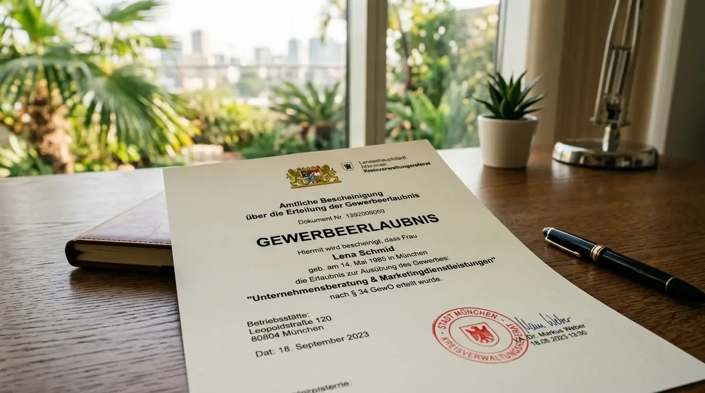 Dokument mit Offshore-Lizenzsiegel und Curaçao-Wappen auf Schreibtisch