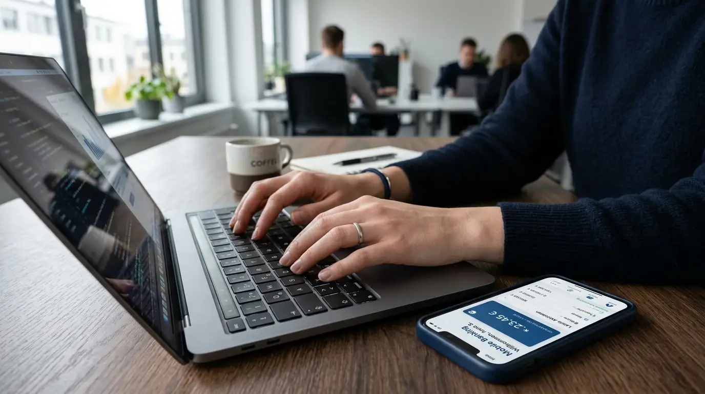 Online-Banking Einzahlung auf Laptop