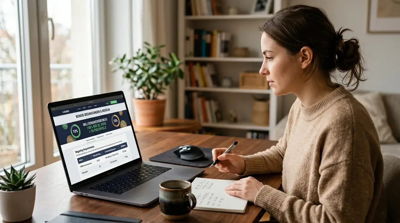 GGL-lizenziertes Online-Casino mit Einzahlungsbonus-Dokumentation auf Laptop-Bildschirm