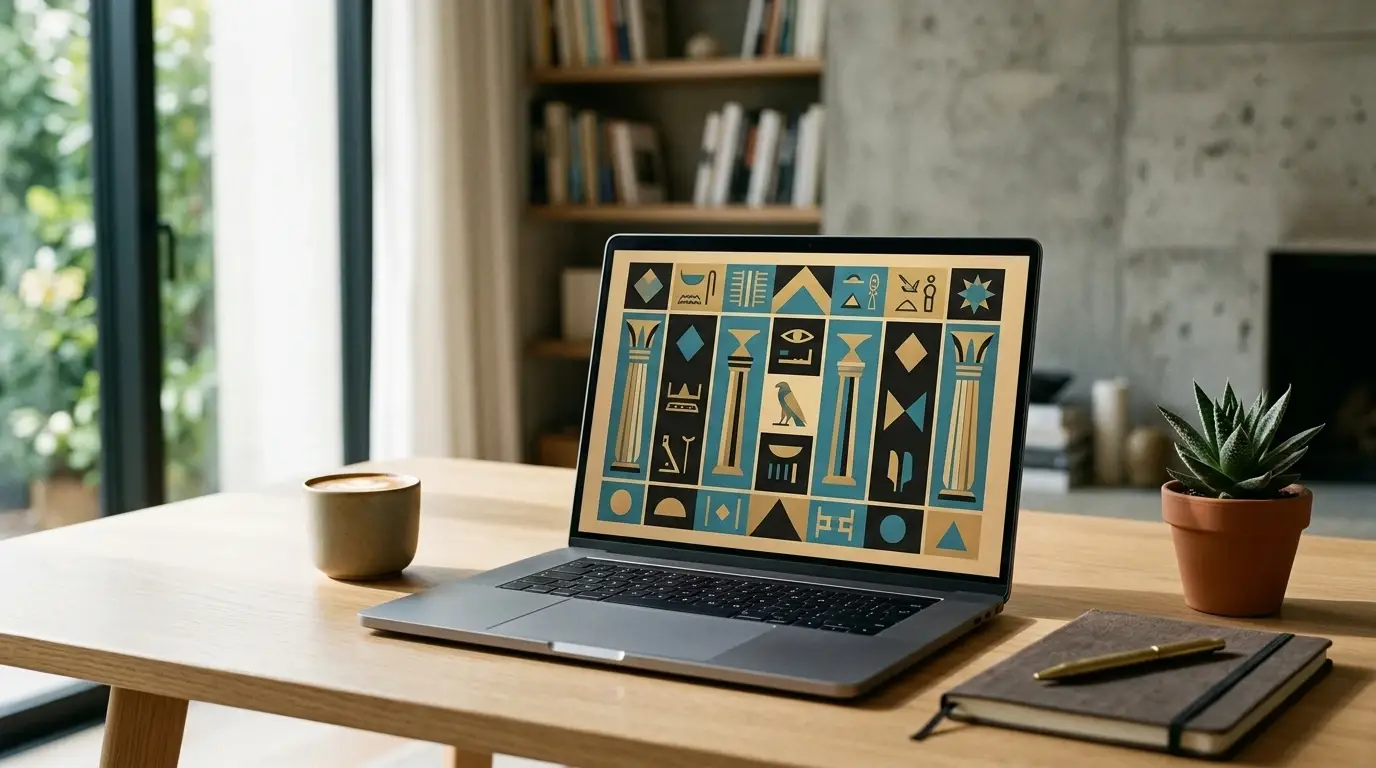 Online Casino mit Eye of Horus auf neutralem Laptop-Bildschirm
