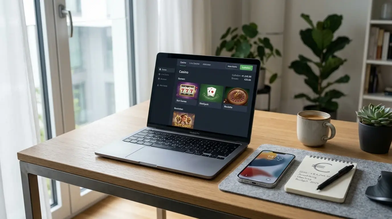 Online-Casino mit 5 Euro Mindesteinzahlung auf Laptop-Bildschirm