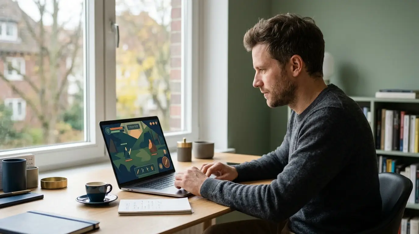 Spieler am Laptop nutzt ein Online Casino ohne 1-Euro-Limit ohne deutsche Einsatzgrenzen