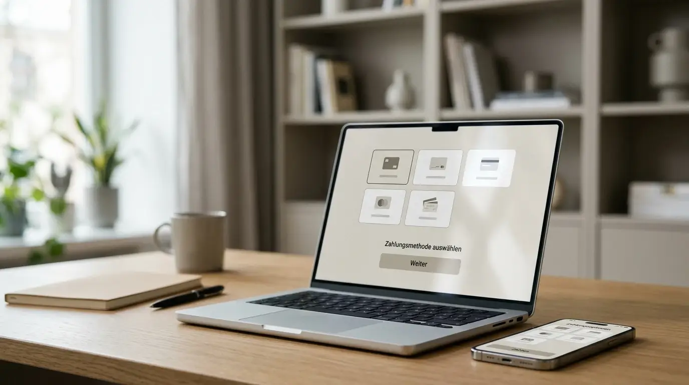 Smartphone und Laptop mit neutralen Zahlungsalternativen für ein deutsches Online-Casino