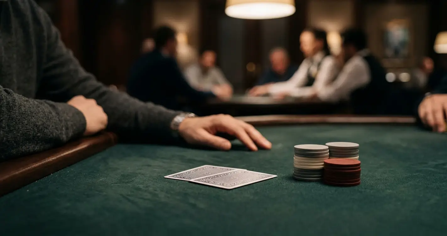Pokertisch mit Karten und Spielchips für legales Online Poker in Deutschland