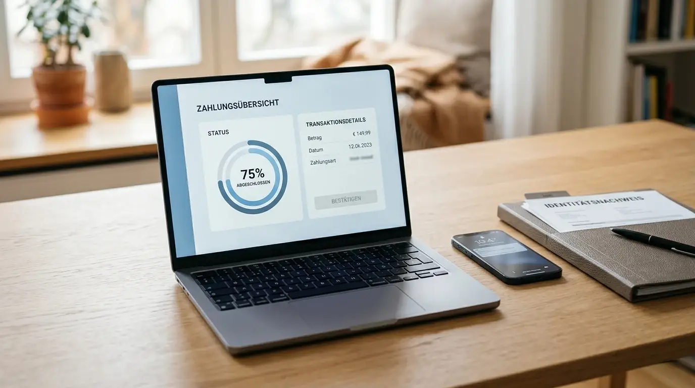 Neutrale Auszahlungskontrolle am Laptop mit PayPal-Symbol ohne Markenlogo