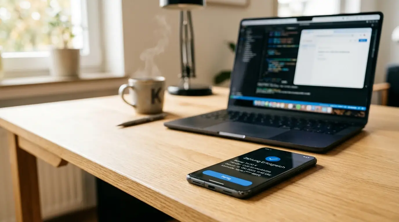 Smartphone mit PayPal-Zahlungsbildschirm neben einem neutralen Casino-Konto-Interface