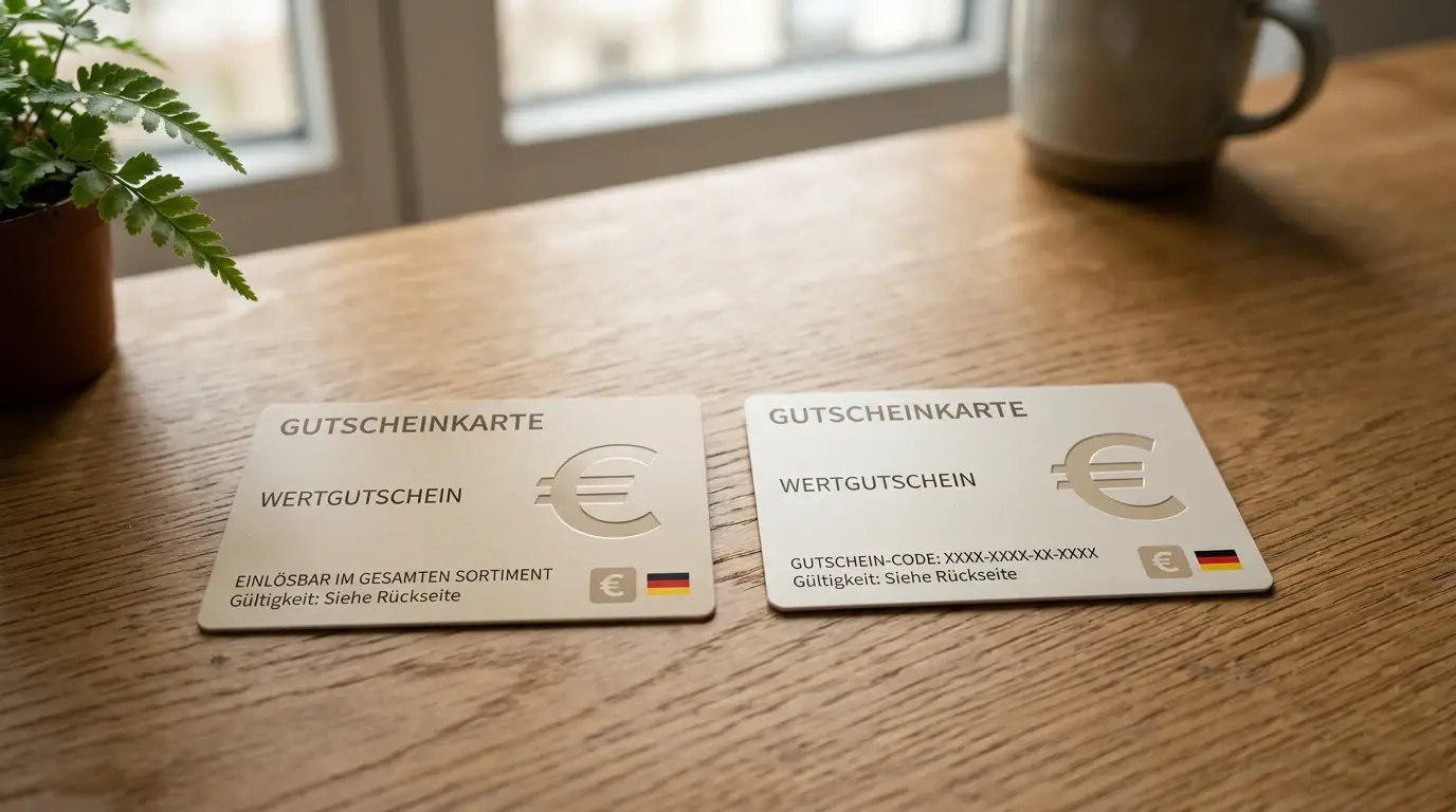 Zwei Prepaid-Karten nebeneinander auf Schreibtisch ohne erkennbare Markenlogos